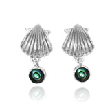 Seashell Stud Earrings with Dangling Round Abalone shell