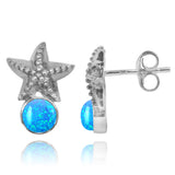 Starfish Stud Earrings with Round Blue Opal