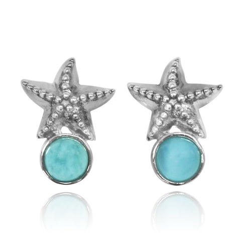 Starfish Stud Earrings with Round Larimar