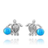 Turtle Stud Earrings with Round Blue Opal