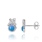Manta Ray Stud Earrings with Round Blue Opal