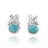 Manta Ray Stud Earrings with Round Larimar