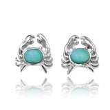 Crab Stud Earrings with Oval Larimar