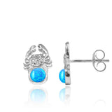 Crab Stud Earrings with Round Blue Opal and White Topaz