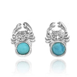 Crab Stud Earrings with Round Larimar and White Topaz