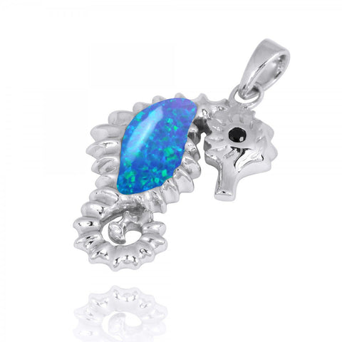 Seahorse Pendant with Blue Opal and Black Spinel