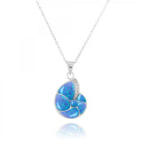 Seashell Pendant with Blue Opal and White CZ