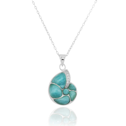 Seashell Pendant with Larimar and White CZ