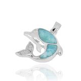 Dolphin Pendant Necklace with Larimar and White CZ