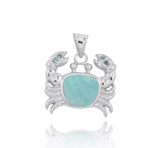 Crab Pendant Necklace with Larimar and London Blue Topaz