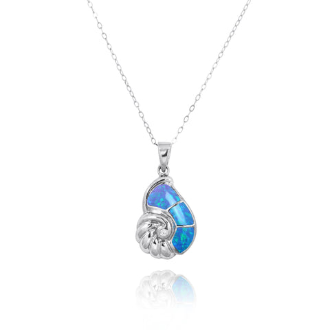 Seashell with Blue Opal and White CZ Pendant