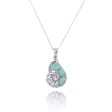 Seashell with Larimar and White CZ Pendant Necklace