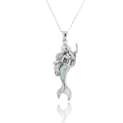 Mermaid Pendant Necklace with Larimar