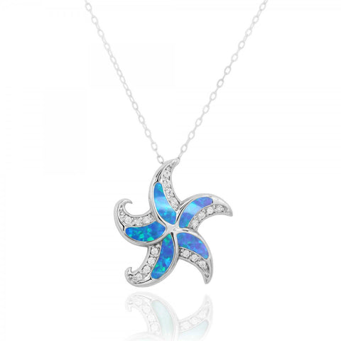 Starfish with Blue Opal and CZ Pendant