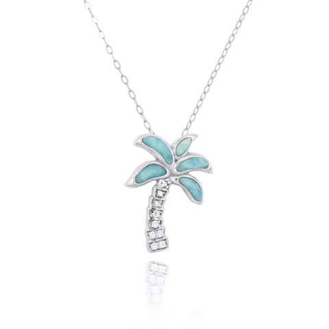 Palm Tree with Larimar and CZ Pendant Necklace
