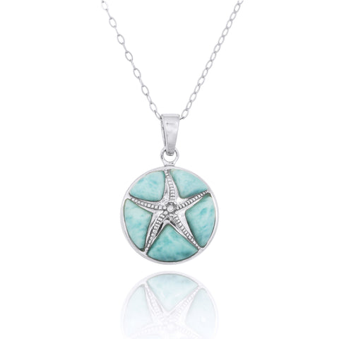 Starfish with Crystal and Larimar Pendant Necklace