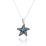 Starfish Pendant with Marcasite and Round Blue Opal