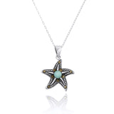 Starfish Pendant Necklace with Marcasite and Round Larimar