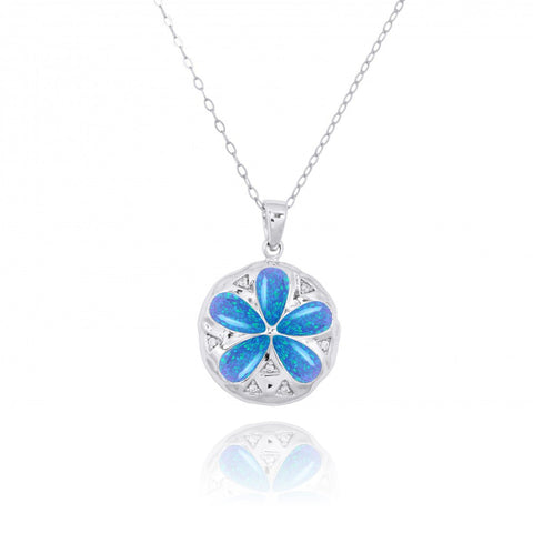 Sand Dollar with Blue Opal and CZ Pendant
