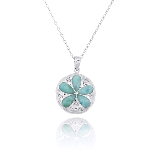 Sand Dollar with Larimar and CZ Pendant Necklace