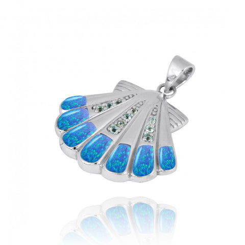 Seashell with Swiss Blue Topaz Blue Opal Pendant
