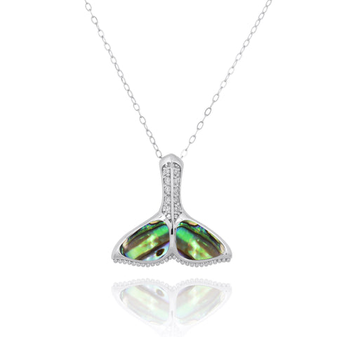Whale Tail with Abalonee and White CZ Pendant
