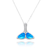 Whale Tail with Blue Opal and White CZ Pendant