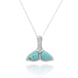 Whale Tail with Larimar and White CZ Pendant Necklace