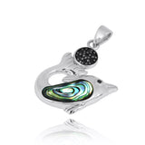 Dolphin with Abalone shell and Black Spinel Pendant