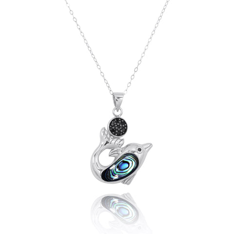 Dolphin with Abalone shell and Black Spinel Pendant