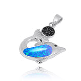 Dolphin with Blue Opal and Black Spinel Pendant