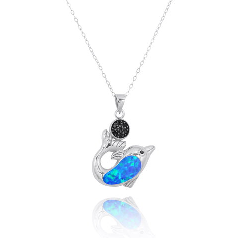 Dolphin with Blue Opal and Black Spinel Pendant