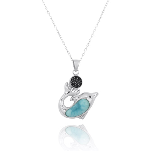 Dolphin with Larimar and Black Spinel Pendant