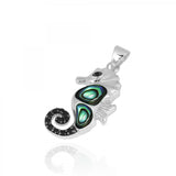 Sea Horse Pendant with Abalone shell and Black Spinel