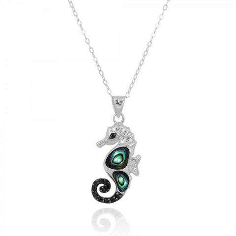 Sea Horse Pendant with Abalone shell and Black Spinel