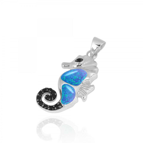 Sea Horse Pendant with Blue Opal and Black Spinel