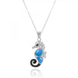 Sea Horse Pendant with Blue Opal and Black Spinel