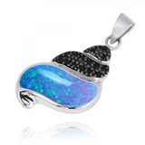 Sea Shell Pendant with Blue Opal and Black Spinel
