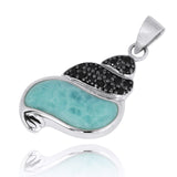 Seashell Pendant Necklace with Larimar and Black Spinel