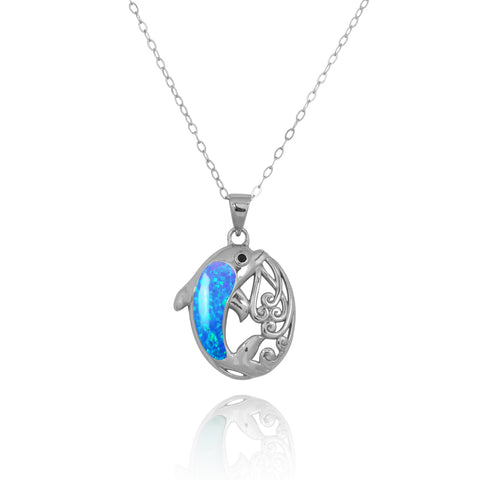 Dolphin Pendant with Blue Opal