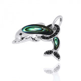 Dolphin Pendant with Abalone shell and Black Spinel