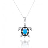 Turtle Pendant with Blue Opal and Black Spinel