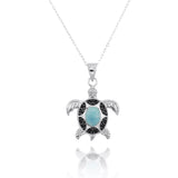 Turtle Pendant Necklace with Larimar and Black Spinel