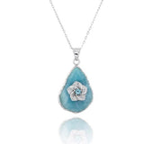 Larimar Pendant Necklace with Hibiscus Flower and Swiss Blue Topaz
