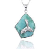Larimar Pendant with Whale Tail and White CZ
