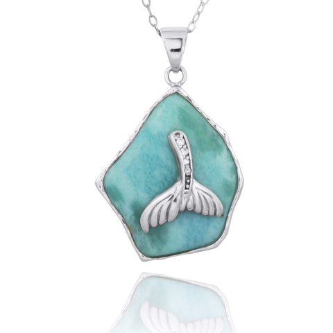 Larimar Pendant with Whale Tail and White CZ