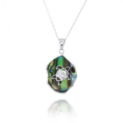 Abalone Shell Pendant with Turtle and Black Spinel