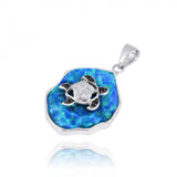 Blue Opal Pendant with Turtle and Black Spinel