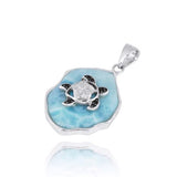 Larimar Pendant with Turtle and Black Spinel