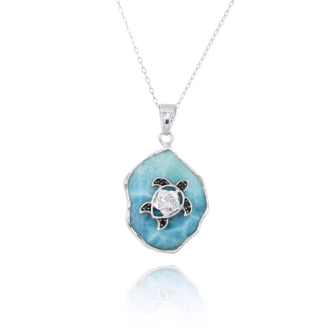 Larimar Pendant with Turtle and Black Spinel